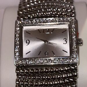 NWT Charter Club silver tone rectangle shaped stretch watch